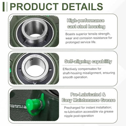 uxcell UCF206-18 Pillow Block Bearings,1-1/8 inch Bore(ABEC3) - size: UCF206-18 (1-1/8 inch)