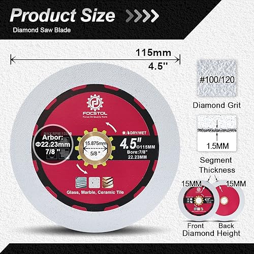 FOCSTOL Diamond Glass Cutting Disc 3pcs 4.5''(115mm) - size: 4.5''(115mm)