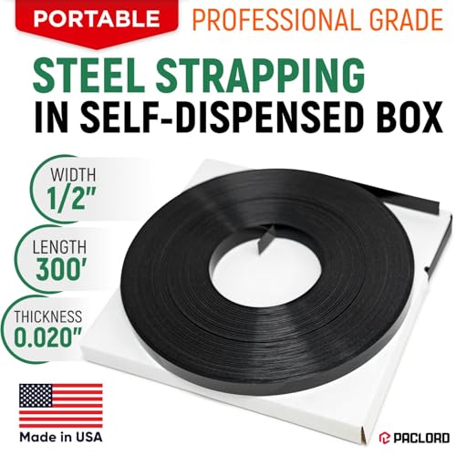 1/2" x 300' Heavy-Duty Steel Strapping in Portable Self-Dispensed Box, 0.020" Thick, 1180 Lbs Break Strength - Pallet Steel Banding with Superior Cut-Resistance - Approved for UPS Shipping - size: 1 Coil Portable (300')