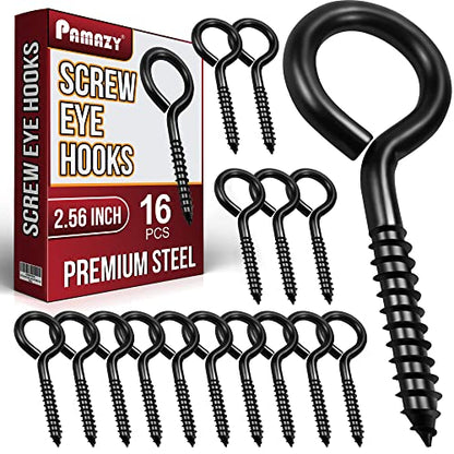PAMAZY 2.56” Heavy Duty Screw Eye Hooks, 16Pcs Self-Tapping Eyelet Screw-in - size: 16pcs