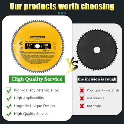 2-Pack 12 Inch Miter Saw Blade 80 T Fine Finish Stainless Steel - style: 12IN,80T&80T
