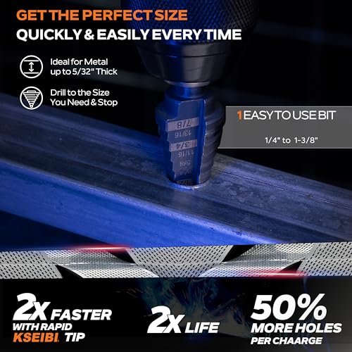 KSEIBI #3 HSS Step Drill Bit Set 1/4-3/4" with 3/8 Shank - Black Oxide Finish for Metal, Wood, Plastic Drilling - Durable, Precision Multi-Sized Bits with 3-Flat Shank 575045 - size: #3 (1/4-3/4 inch)