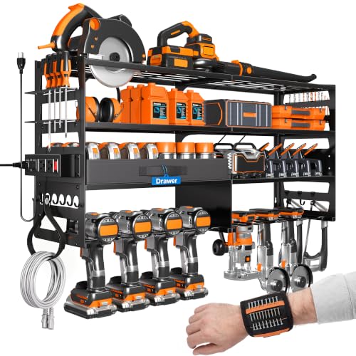 Gotega Power Tool Organizer Wall Mount, Heavy Duty Tool Storage Rack, Black - color: Black