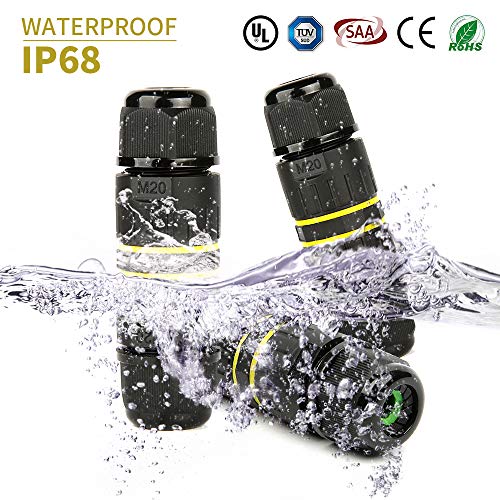 IP68 Waterproof Junction Box Outdoor External Sleeve Coupler,M20 Cable Connector Ø5-12mm Wire Range(AC 400V, 24A),UL for Outdoor,2 Way 4Pin 5Pack - size: M20-4Pin