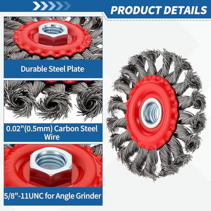 3Pack Wire Brush for Angle Grinder Set with 5/8"-11 Arbor