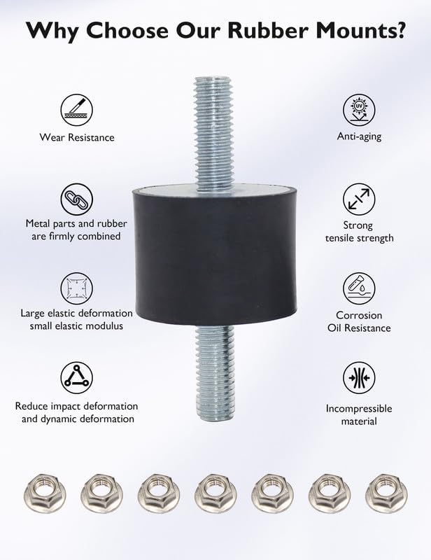 EASYEAH M10 Rubber Vibration Isolator Mounts Double Stud Shock Absorber - size: VV-M10x28-50x20