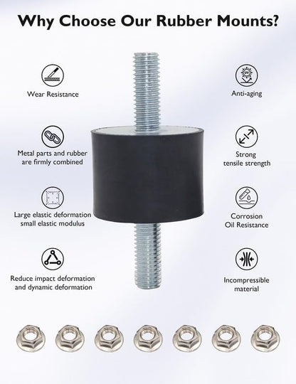 EASYEAH M10 Rubber Vibration Isolator Mounts Double Stud Shock Absorber - size: VV-M10x28-50x20