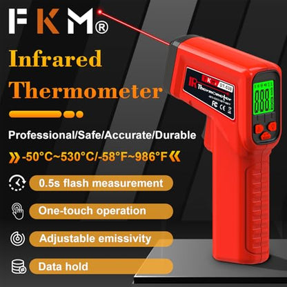 FKM Infrared Thermometer Gun Non-Contact Laser Thermometer Gun -58°F~986°F - color: Red