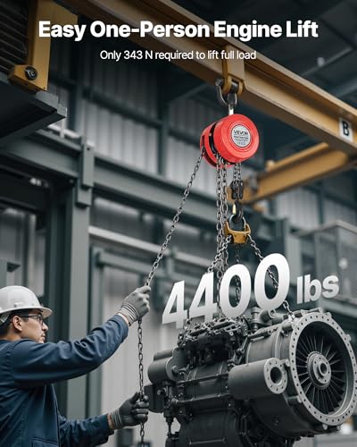 VEVOR Hand Chain Hoist, 2 Ton 4400 lbs Capacity, Manual Chain Block with Upgrade G70 Galvanized Chain, 10 ft Lifting Height, Heavy Duty Pulley Hoist for Garage Warehouse Automotive Machinery, Red - color: Red, size: 2T 10FT