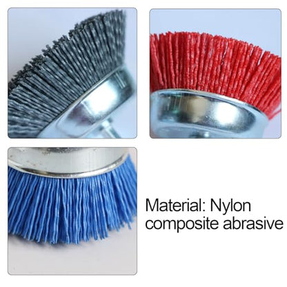 FPPO 6Pcs 3 Inch Assorted Cup Brushes Abrasive Wire Nylon Cup Brush for Drill,Grit 80 120 320 with 1/4" Shank (6) - style: mix6pcs
