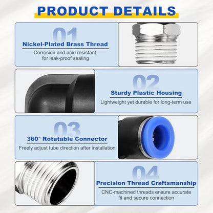 5Pcs Male Elbow Push to Connect Fitting Fit 10mm OD Tube 1/4" NPT - color: Blue, size: 10mm OD x 1/4" NPT