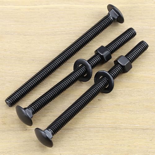 1/2-13 x 5 (4 Sets) Carriage Bolts Black, 304 (18/8) Stainless Steel Carriage Screws with Hex Nuts and Flat Washers, Square Neck Round Dome Head, Coarse Thread - size: 1/2-13 x 5"