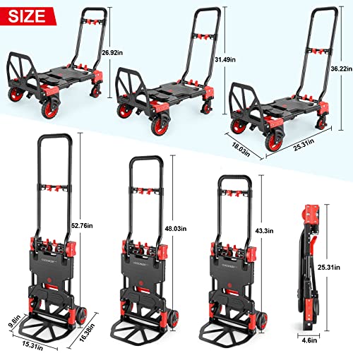 Folding Hand Truck Dolly,330lb Cart+1 Folding Basket,4 to2 Wheel Moving Red - size: 330LB Red