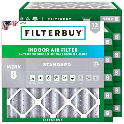 Filterbuy 10x10x4 Air Filter MERV 8 Essential Dust & Allergy Defense (12-Pack), Electrostatic Pleated HVAC AC Furnace Filters Replacement, Made in USA (Actual Size: 9.50 x 9.50 x 3.63) - size: 10x10x4