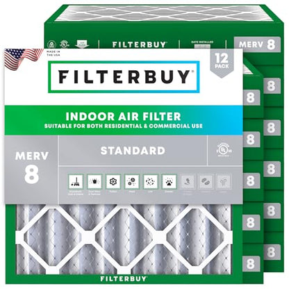 Filterbuy 10x10x4 Air Filter MERV 8 Essential Dust & Allergy Defense (12-Pack), Electrostatic Pleated HVAC AC Furnace Filters Replacement, Made in USA (Actual Size: 9.50 x 9.50 x 3.63) - size: 10x10x4
