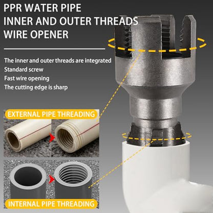 2 in1 Integrated Internal & External Pipe Threading Tool, 2Pcs Dual-Function PVC Pipe Threader Set 1/2" and 3/4" Dies with Hex Shank, Pipe Thread Cutting Tool, PVC Thread Maker Tool for Electric Drill