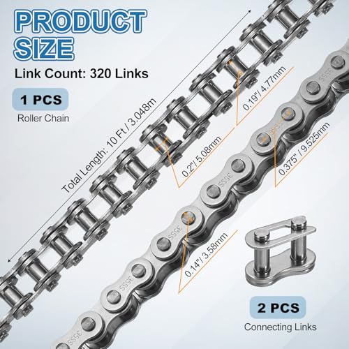 DTGN ANSI #35/ISO (DIN) 06C-1 Roller Chain 10 Ft 320 Links Stainless Steel - size: #35/06C-1