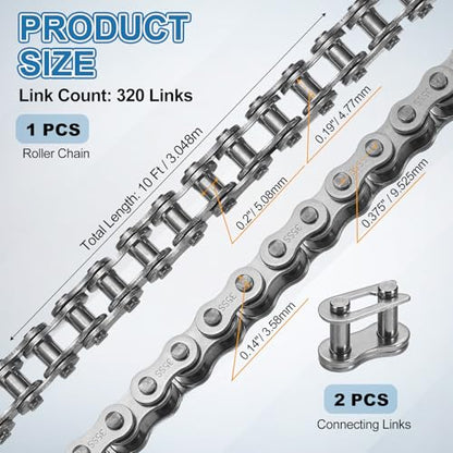 DTGN ANSI #35/ISO (DIN) 06C-1 Roller Chain 10 Ft 320 Links Stainless Steel - size: #35/06C-1