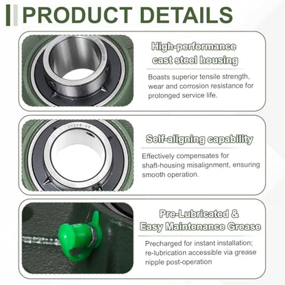 uxcell UCF208-25 Pillow Block Bearings,1-9/16 inch Bore(ABEC3) - size: UCF208-25 (1-9/16 inch)