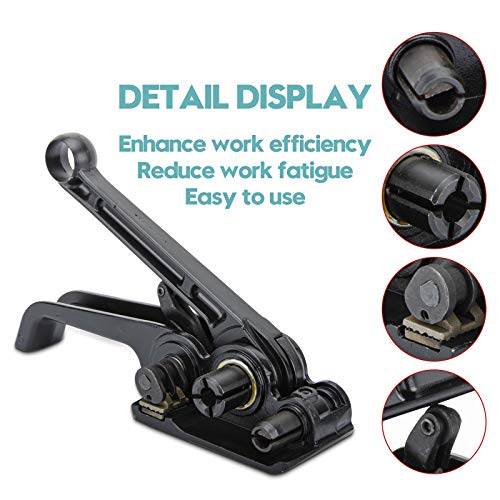 MYFAMIREA Upgraded Heavy Duty Poly Strapping Tensioner Sealer Cutter Manual Packing Tools Kit for 1/2"-3/4" Width Polyester Polyproplyn Strap(Black) - style: Tensioner-Black