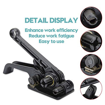 MYFAMIREA Upgraded Heavy Duty Poly Strapping Tensioner Sealer Cutter Manual Packing Tools Kit for 1/2"-3/4" Width Polyester Polyproplyn Strap(Black) - style: Tensioner-Black