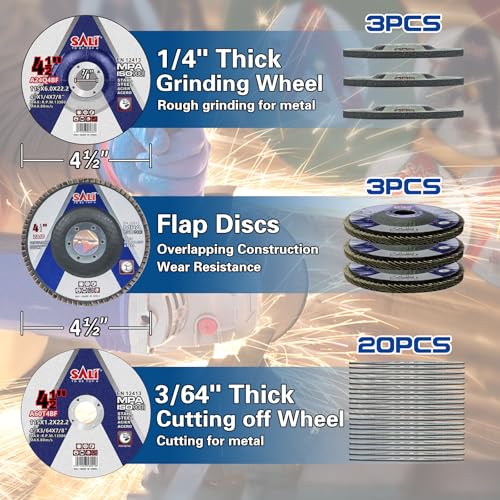 SALI 26pcs Grinding & Cutting Wheels 4.5" Set,Angle Grinder Wheel Set,20pcs Cut Off Wheels,3pcs Grinding Wheel,3pcs 4.5” Flap Discs, with 7/8" Arbor for Angle Grinder for Cutting Grinding