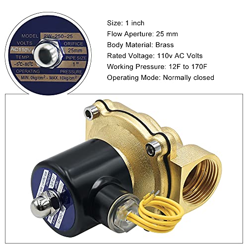 2Pcs 1" 110V Brass Electric Solenoid Valve 1 Inch Normally Closed NPT Valve