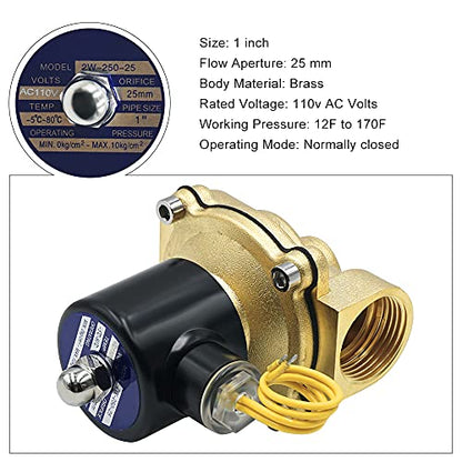 2Pcs 1" 110V Brass Electric Solenoid Valve 1 Inch Normally Closed NPT Valve