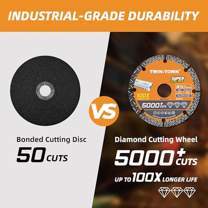 TWIN-TOWN 4 1/2" Diamond Cutting Wheel Metal Cut Off Wheel with 7/8" Arbor - style: 4 1/2 x 7/8"