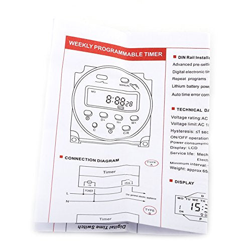 Programmable Relay Timer Switch, Digital Weekly Scheduling Control with Battery Backup Manual Override and LCD Display for Home HVAC White 1 Pack