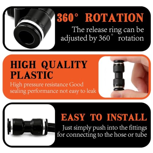 130 PCS Air Hose Fitting Kit 1/4 3/8 1/2in OD Black NPT PBT Push to Connect - color: Black