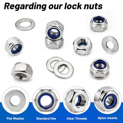 M10-1.5 Lock Nut 80Pcs Stainless Steel Nylock Locking Nuts with Washer - size: locknuts-M10 80pcs