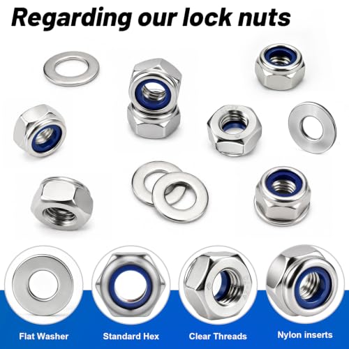M10-1.5 Lock Nut 80Pcs Stainless Steel Nylock Locking Nuts with Washer - size: locknuts-M10 80pcs