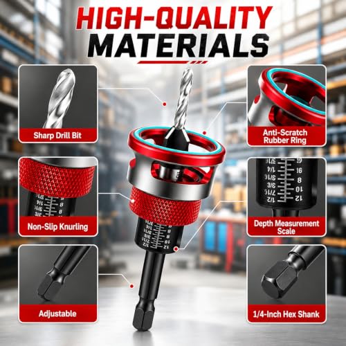 Countersink Drill Bits Set with Adjustable Depth Stop for Woodworking, Blue - color: Blue