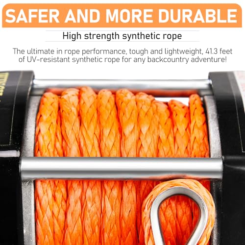 4500lb Electric Winch with Synthetic Rope, 12V DC - color: 4500LB Black-Orange