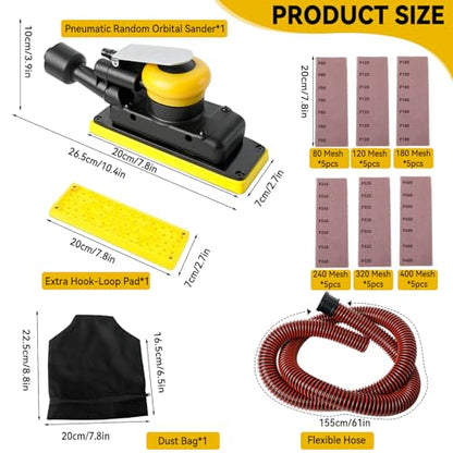Pneumatic Random Orbital Sander 1/4" NPT, 7x19.8cm Pad