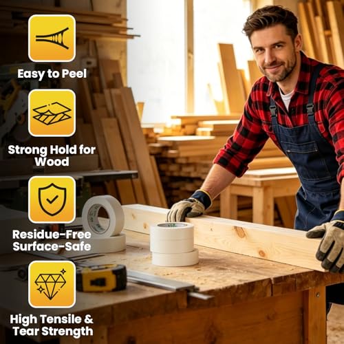Double Sided Woodworking Tape 1 Pack 0.6IN x 108 Ft Residue-Free - size: 0.6 Inch x 108 Ft