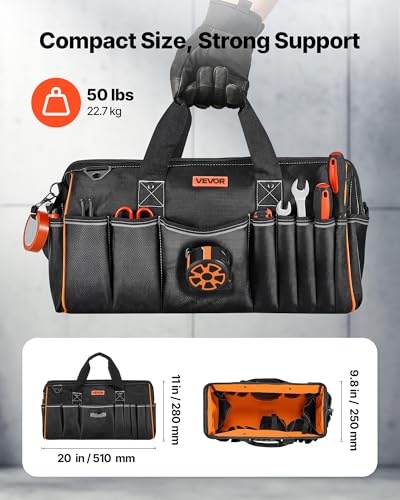 VEVOR Tool Bag, 20 Inch, 33-Pocket Portable Large Tool Box Organizer Storage, Toolbox with Big Zipper, Adjustable Shoulder Strap, Water-Resistant Carry Toolbag, for Men Women Dad Husband Fathers Day