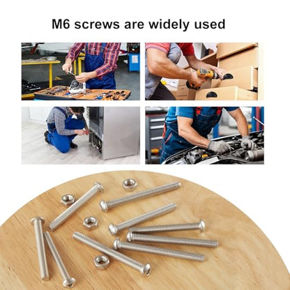50PCS M6 x 50mm 60mm 70mm 80mm, Button Head Socket Cap Screws Bolts Nuts Kit, Stainless Steel 304, Metric Allen Hex Drive, Fully Threaded - size: Button M6x50/60/70/80mm