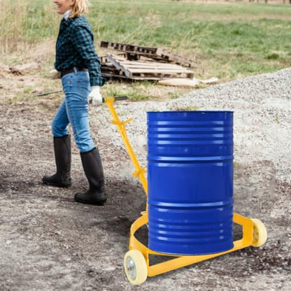 55 Gallon Drum Dolly, 1200 lbs Load Capacity, Adjustable Handle Barrel Dolly Cart with One 360° Swivel Lockable Wheel, Low Profile Steel Oil Drum Caddy for Warehouse, Workshop, Factory, Dump Station