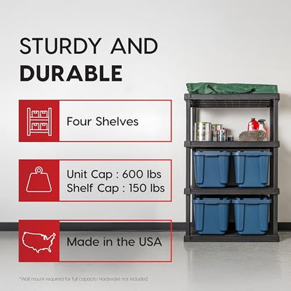 IRIS USA Plastic Storage Shelves |Made in USA| 56"H x 36"W x 18"D - Black - size: 4 Tier | 18"D x 36"W x 56"H