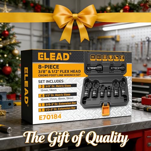 ELEAD 8-Piece Flex Head Crows Foot Wrench Set, Metric 12 14 16 17 18 19 mm with Extension Bar, 3/8" & 1/2" Drive Crowsfoot Line Wrenches Set, Access Fasteners in Tight Spaces - color: 8pcs Flex Head Crowsfoot Wrench Set Black