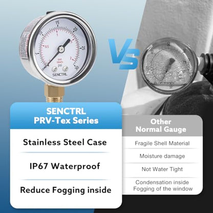 SENCTRL 0-30 Psi Low Pressure Gauge, 1/4 NPT Lower Mount - size: 0-30Psi, style: Lower Mount