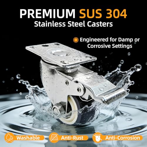 5'' 304 Stainless Steel Caster Wheels, 2700Lbs Heavy Duty Casters Set of 4 - size: 5inch