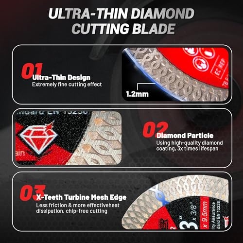 EZARC 3 Inch Super Thin Diamond Tile Blade, 3/8" Arbor, 2-Pack - size: 3 Inch