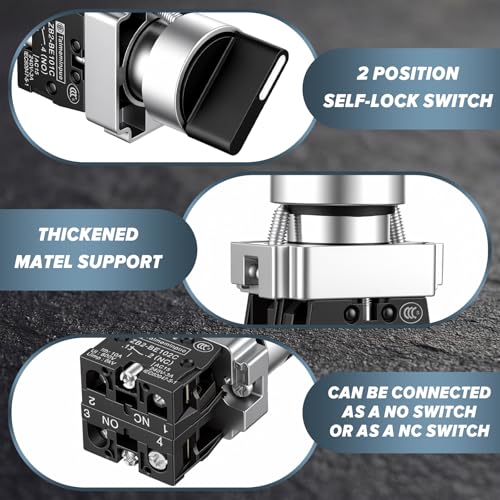 Xuhal 8 Pcs 22mm 2 Position Spst Rotary Selector Switch Self-Locking On/Off - style: 2 Position