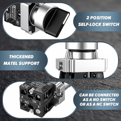 Xuhal 8 Pcs 22mm 2 Position Spst Rotary Selector Switch Self-Locking On/Off - style: 2 Position