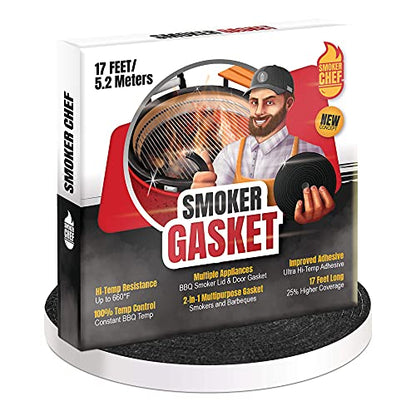 Smoker Gasket – 0.6’’ Wide 0.2’’ Thick High Temp Seal Grill Gasket – 17 FT Long Self Stick Black Nomex Tape Gaskets for Smokers and BBQ Lid – Heat Seal Material Replacement - style: Universal Gasket - 17 FT