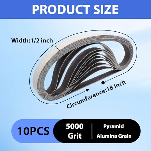 1/2 x 18 Inch Sanding Belts 5000 Grit, 10 Pack -Ultra Fine Pyramid Alumina Abrasive Belts for Air File Belt Sander, Auto Clear-Coat, Woodworking & Metal Finishing, 1/2x18 Inch Sander Belt - color: 5000 Grit (10 Pack)