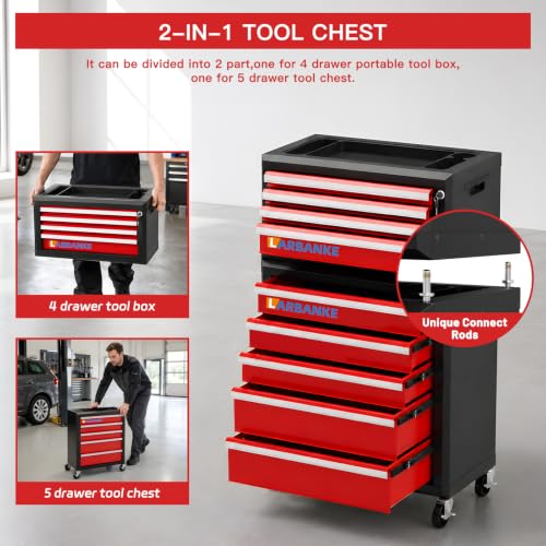 LARBANKE 9-Drawer Rolling Tool Chest with Wheels,Lockable Tool Cabinet - color: Red, size: 9 drawer tool chest